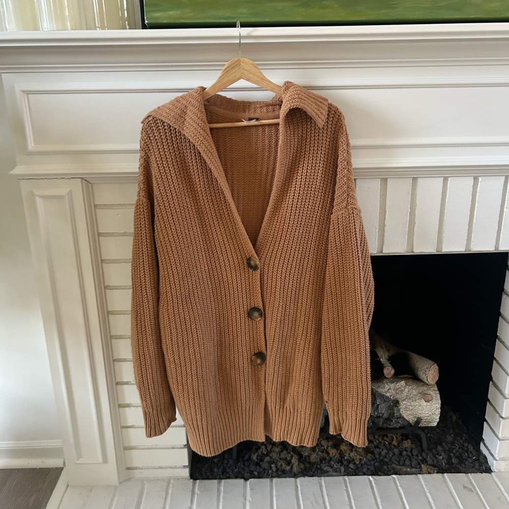 Free People Tan Button-Up Cardigan